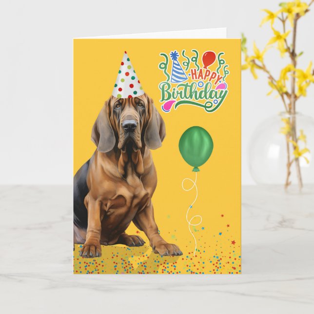 Carte Bloodhound Dog Party Hat Yellow Birthday (Fleur jaune)