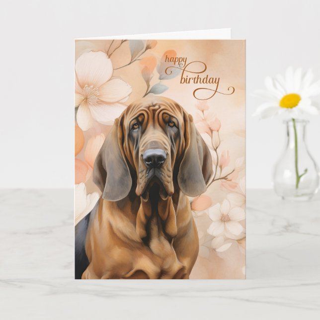 Carte Bloodhound Dog Soft Peach Blossoms Birthday (Petite plante)