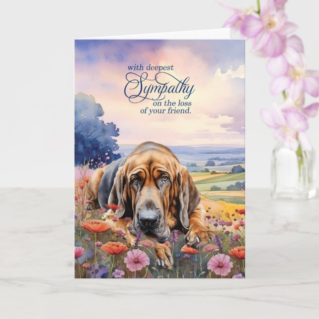 Carte Bloodhound Dog with Wildflowers Pet Sympathy (Orchidée)