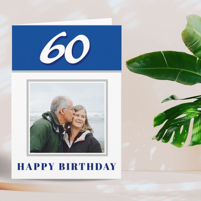 Carte Blue 60th Birthday Photo personnalisée (Créateur téléchargé)