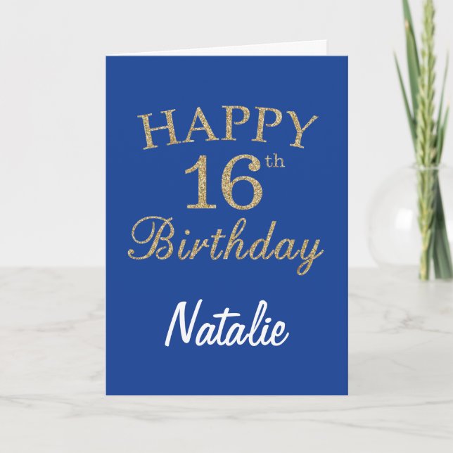 Carte Blue and Gold Glitter 16th Birthday Card (Devant)
