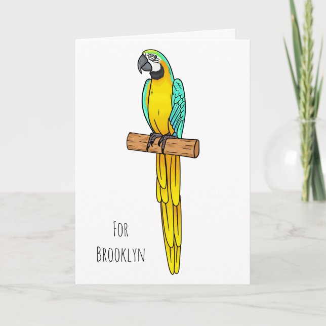 Carte Blue-and-yellow macaw bird cartoon illustration (Devant)