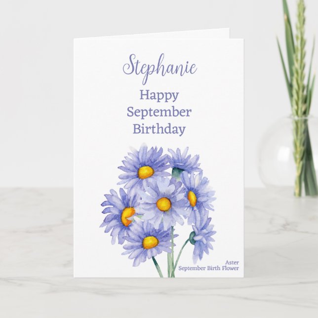 Carte Blue Asters Septembre Anniversaire Mois de naissan (Devant)