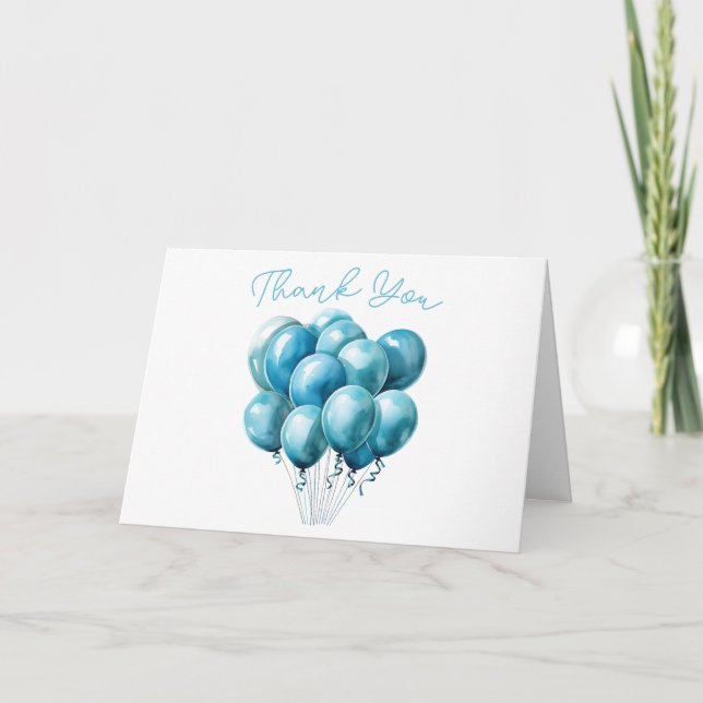 Carte Blue Balloons Aquarelle Garçon Baby shower Merci (Devant)