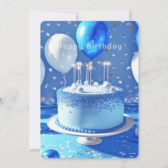 Carte Blue Birthday Cake Joli Ballons Confetti (Devant)