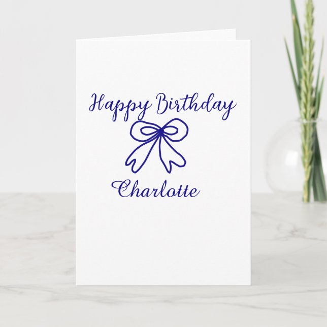 Carte Blue bow CUTIE AJOUTER NOM BABY heureux anniversai (Devant)