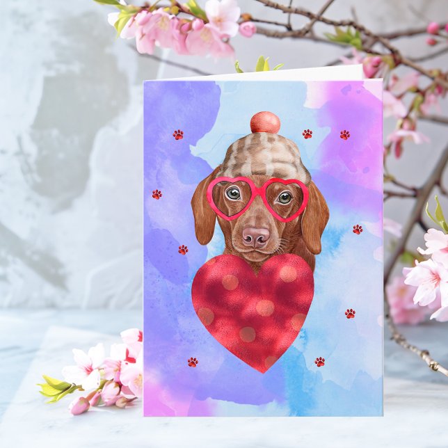 Carte Blue Brown Dachshund Valentine's Day Cadeau chien (Créateur téléchargé)
