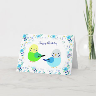 Carte Blue Budgie Green Budgie Floral Joyeux anniversair
