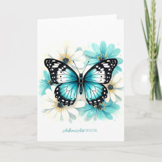 Carte Blue Butterfly & Aqua Floral Watercolor