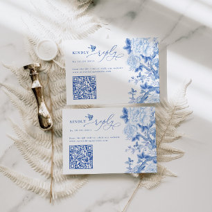 Carte Blue Chinoiserie QR Code Site Mariage RSVP
