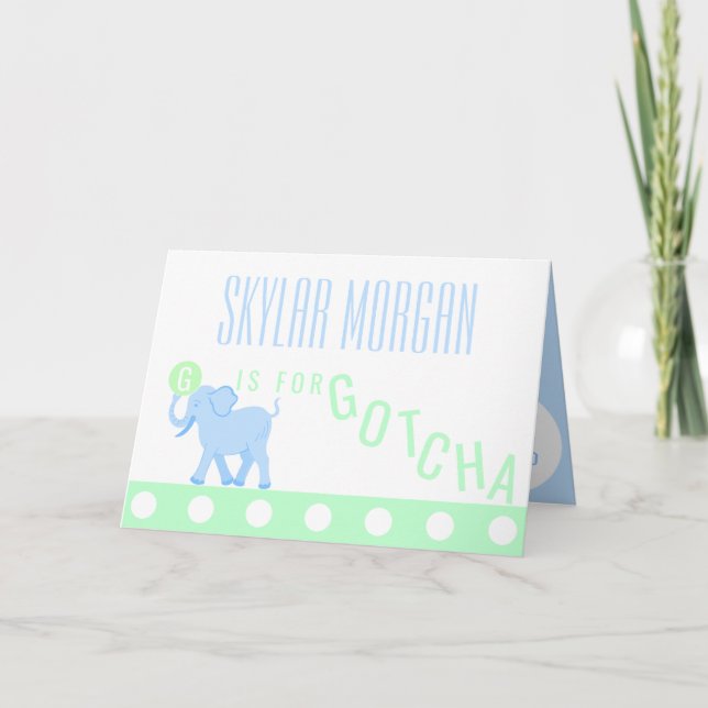 Carte Blue Circus Elephant mignonne Adoption Gotcha Day (Devant)