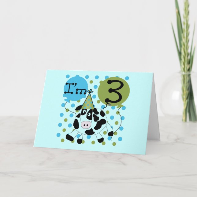 Carte Blue Cow 3e Anniversaire Tshirts et cadeaux (Devant)
