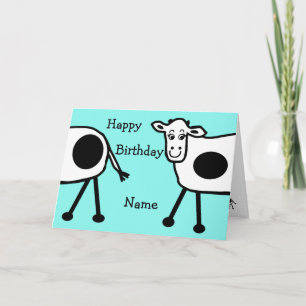 Carte Blue Cute Cows Drôle Cartoon Anniversaire