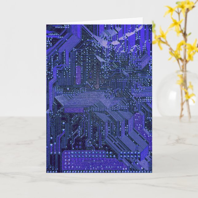 Carte Blue Cyber Circuit Board Tech Art Electronique (Fleur jaune)