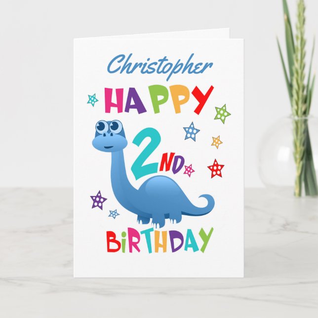 Carte Blue Dinosaur 2e anniversaire (Devant)