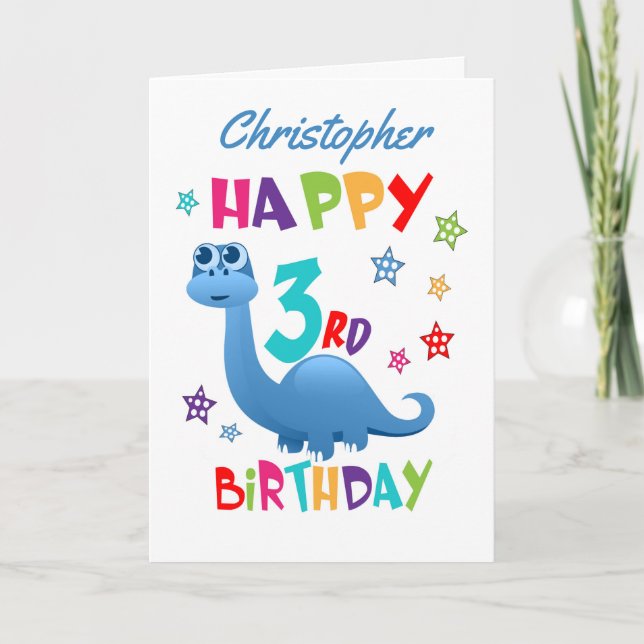Carte Blue Dinosaur 3e anniversaire (Devant)