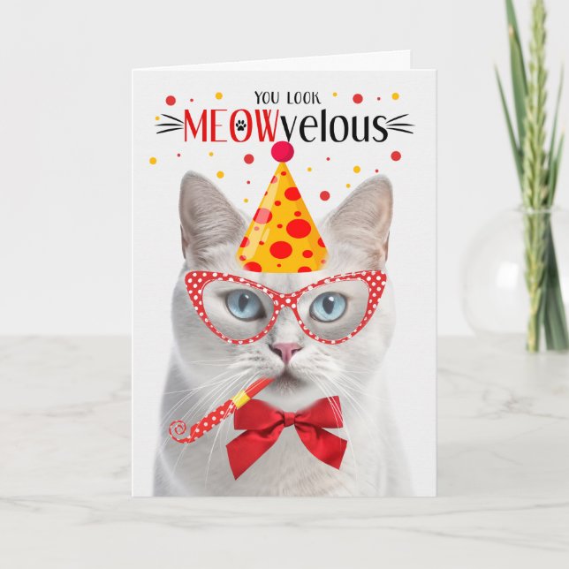 Carte Blue Eyed White Cat MEOWvelous Anniversaire (Devant)
