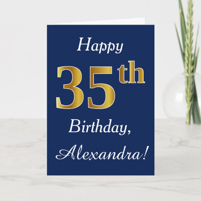 Carte Blue, Faux Gold 35e anniversaire + Nom personnalis (Devant)