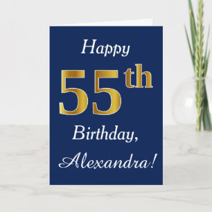 Carte Blue, Faux Gold 55e anniversaire + Nom personnalis