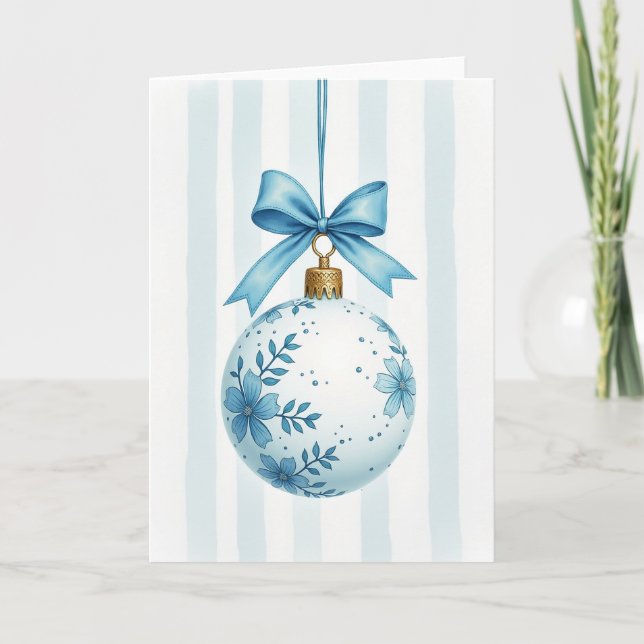 Carte Blue Floral Christmas Ornament Card (Devant)