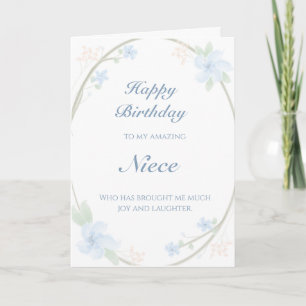 Carte Blue Floral Wreath Niece Anniversaire