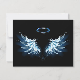 Carte Blue Glowing Angel Wings on black background