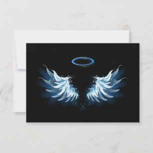 Carte Blue Glowing Angel Wings on black background