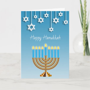 Carte Blue Gold and White Menorah Happy Hanukkah