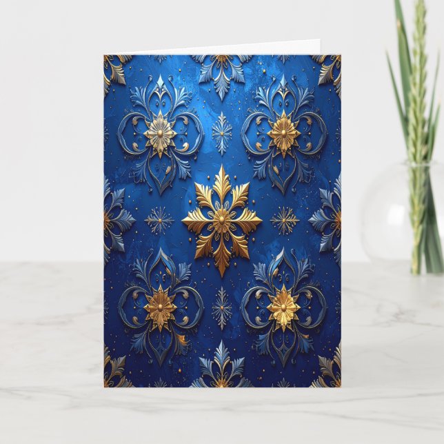 Carte Blue Gold Decorative Holiday Card (Devant)