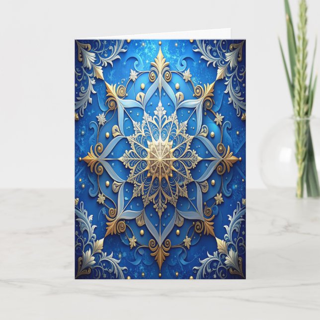 Carte Blue Gold Decorative Holiday Card (Devant)