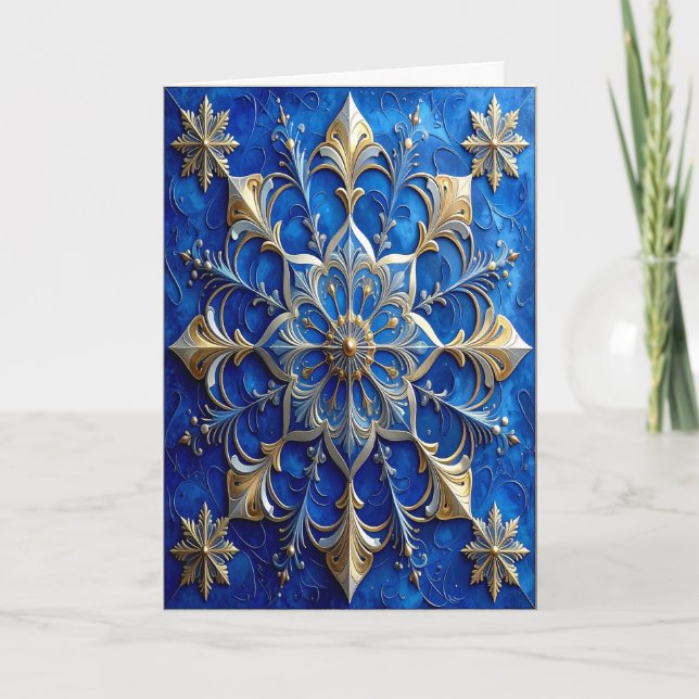 Carte Blue Gold Decorative Holiday Card (Devant)