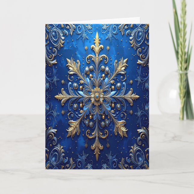 Carte Blue Gold Decorative Holiday Card (Devant)