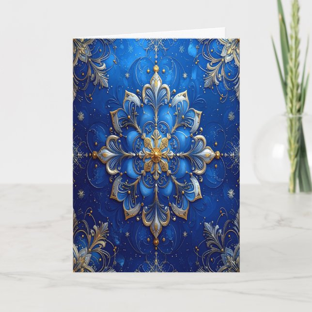 Carte Blue Gold Decorative Holiday Card (Devant)