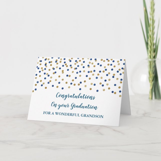 Carte Blue Gold Grandson Congratulations Graduation (Devant)