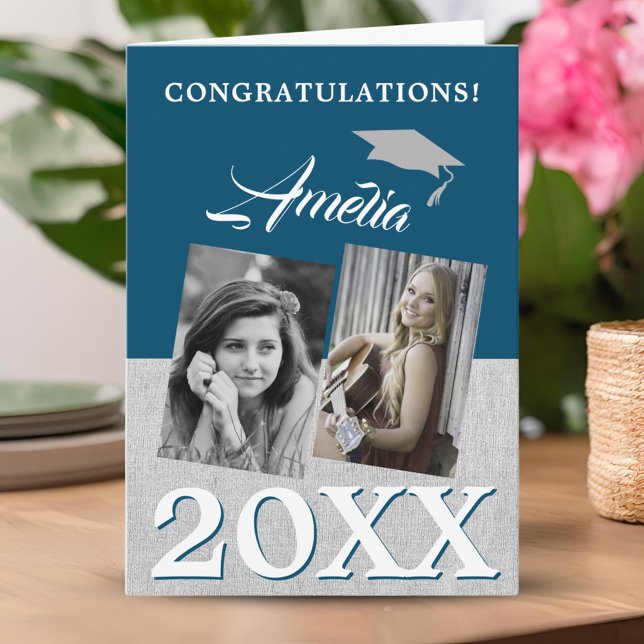 Carte Blue Graduate 2 Photo Félicitations Diplôme (Créateur téléchargé)
