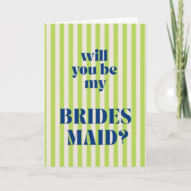 Carte Blue + Green Modern Stripe Bridesmaid Proposal (Devant)