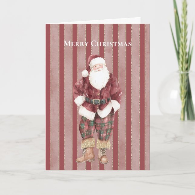 Carte Blue Green Red Stripes Santa Christmas   (Devant)
