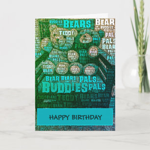 Carte Blue Green Teddy Bear Buddies Word Cloud Card