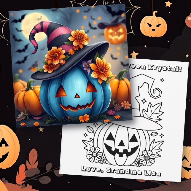 Carte Blue Halloween Pumpkin & Color Me  (Créateur téléchargé)