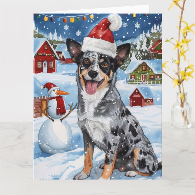 Carte Blue Heeler Chien Winter Wonderland Noël Joie (Fleur jaune)