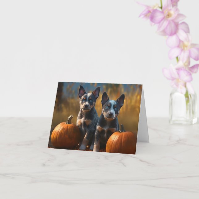 Carte Blue Heeler Chiot Automne Citrouille de plaisir