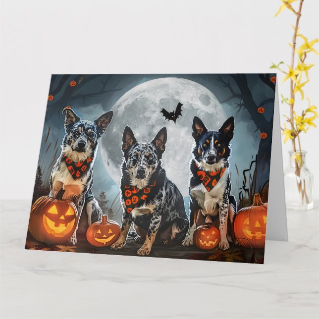 Carte Blue Heeler Halloween Épouvantable (Fleur jaune)