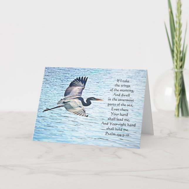 Carte Blue Heron Flying Scripture Card Psaume 139:9-10 (Devant)