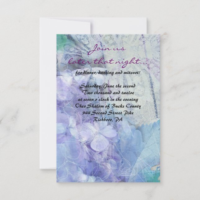 Carte BLUE HYDRANGEA & DRAGONFLY Bat mitzvah Party (Devant)