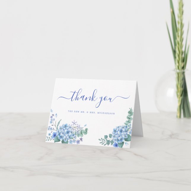 Carte Blue Hydrangea Mariage Floral Merci (Devant)