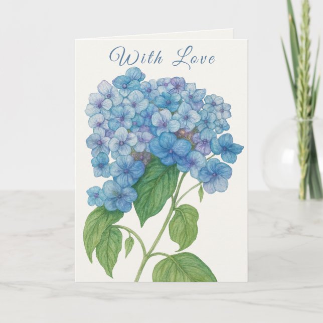 Carte Blue Hydrangea Watercolor Floral Greeting Card  (Devant)