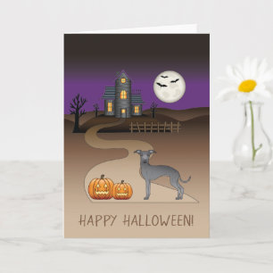 Carte Blue Iggy Cute Dog Et Halloween Maison Hantée