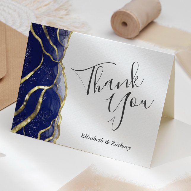 Carte Blue Ink Gold Wedding Thank You Card (Créateur téléchargé)