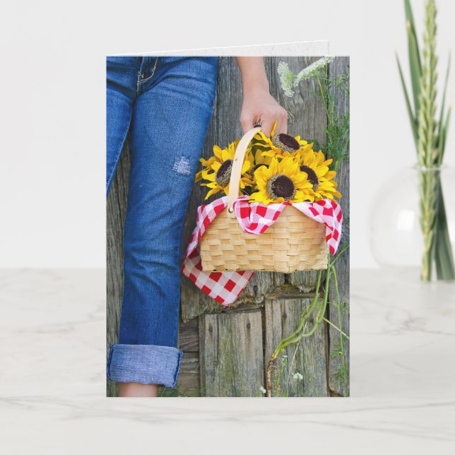 Carte Blue Jeans et Tournesol pour Anniversaire (Devant)
