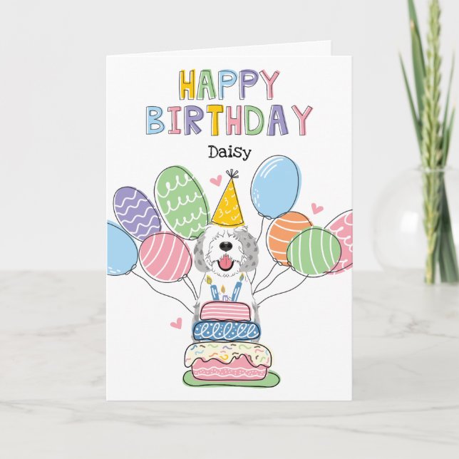 Carte Blue Merle Sheepadoodle Dog Joyeux Anniversaire (Devant)